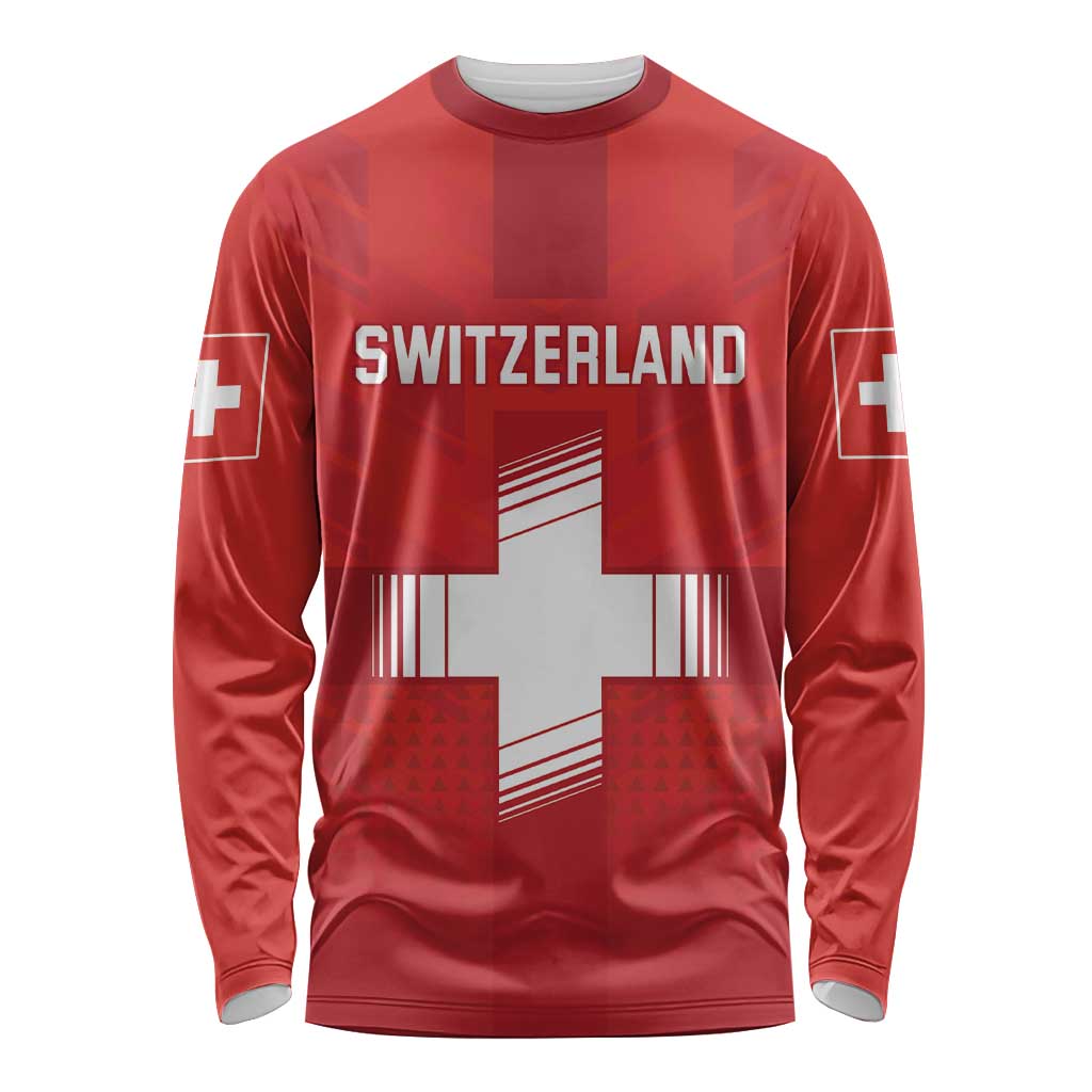 Custom Switzerland Football Long Sleeve Shirt Red Crosses Go Champions