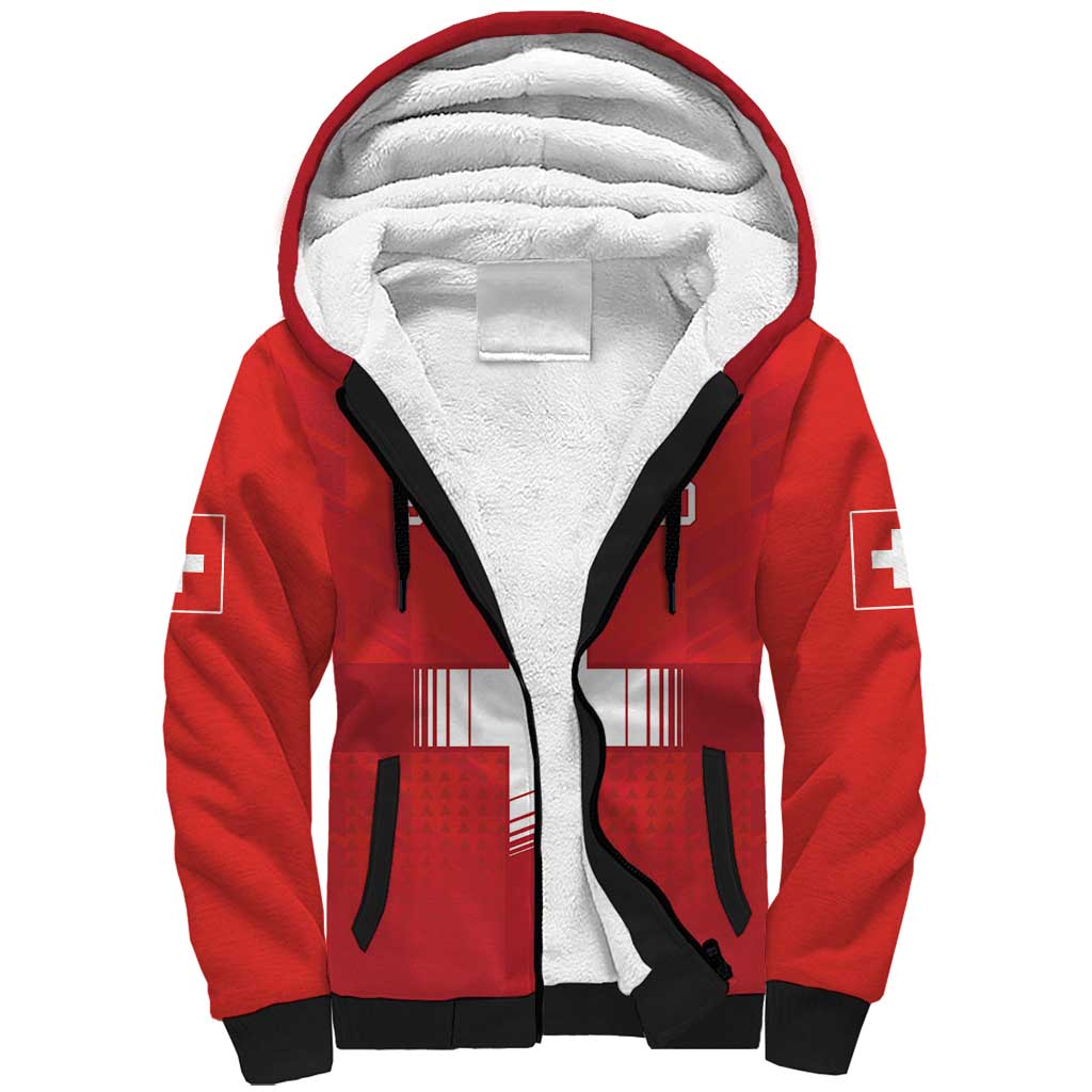 Custom Switzerland Football Sherpa Hoodie Red Crosses Go Champions