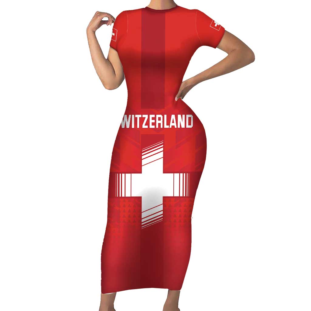 Custom Switzerland Football Short Sleeve Bodycon Dress Red Crosses Go Champions