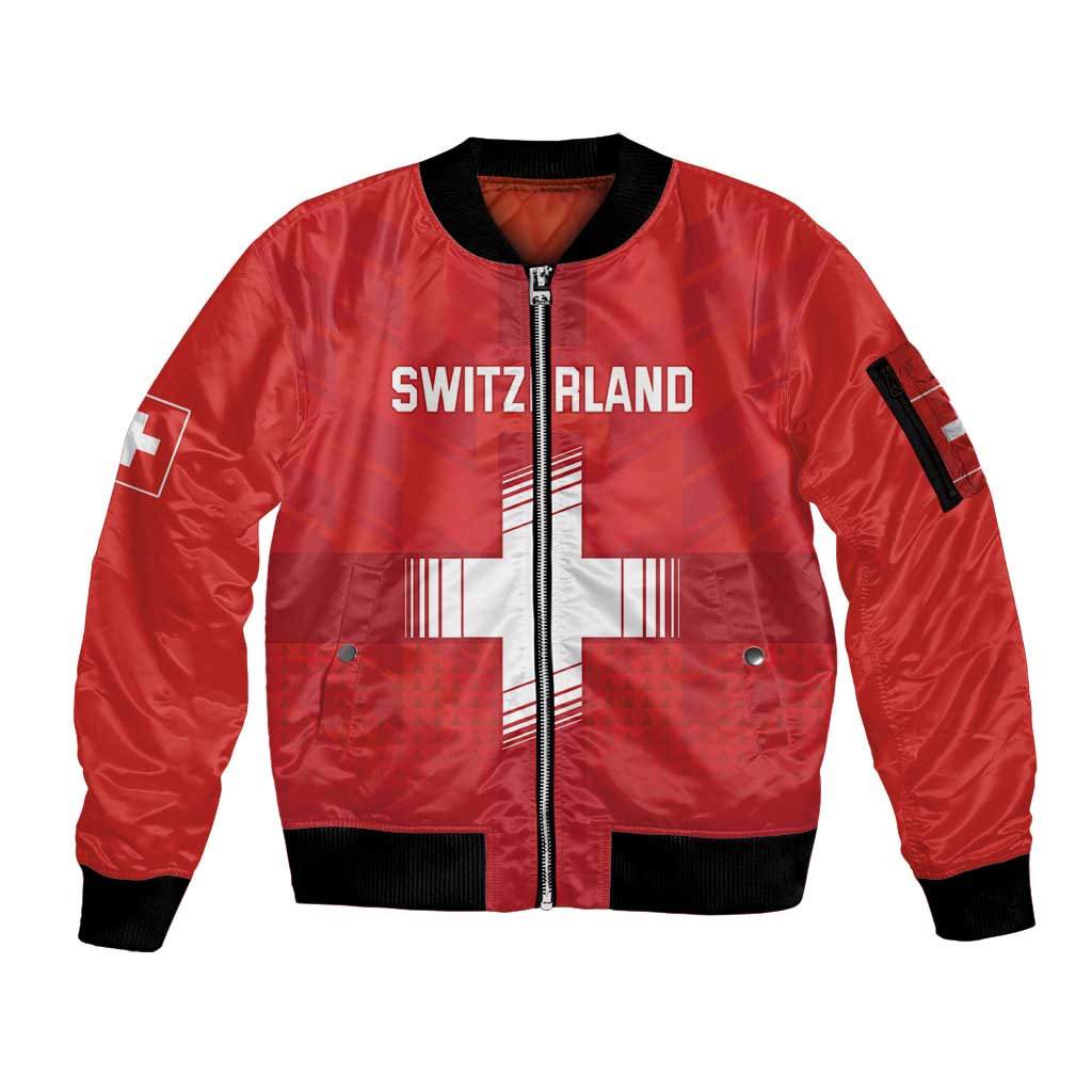 Custom Switzerland Football Sleeve Zip Bomber Jacket Red Crosses Go Champions