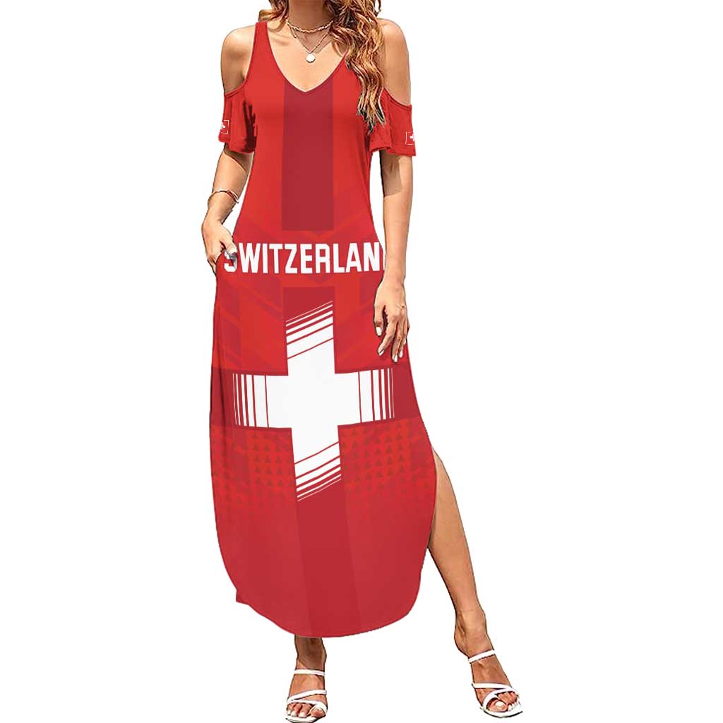 Custom Switzerland Football Summer Maxi Dress Red Crosses Go Champions