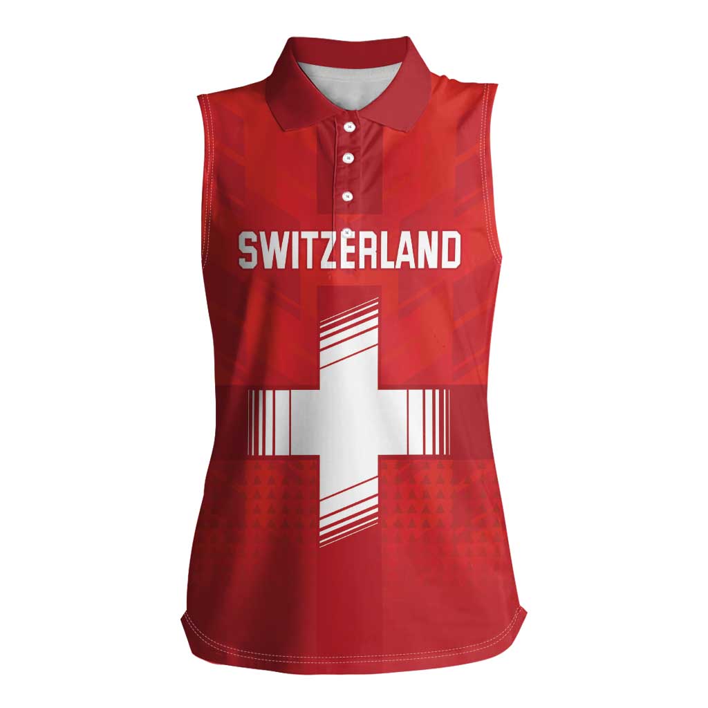 Custom Switzerland Football Women Sleeveless Polo Shirt Red Crosses Go Champions