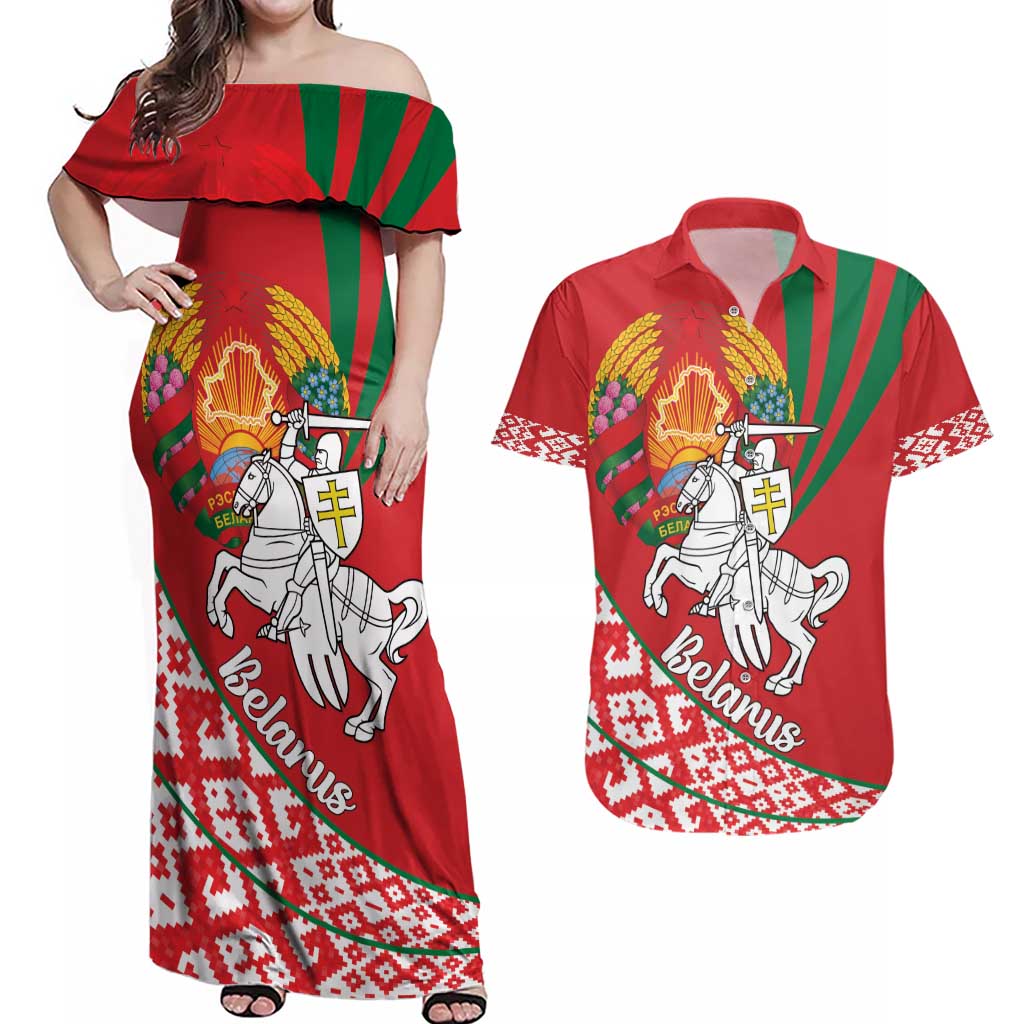 Belarus Pahonia Couples Matching Off Shoulder Maxi Dress and Hawaiian Shirt Belarusian Patterns