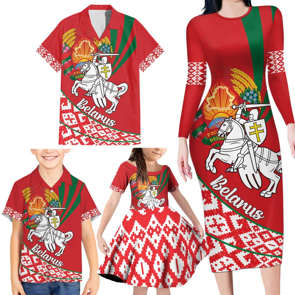 Belarus Pahonia Family Matching Long Sleeve Bodycon Dress and Hawaiian Shirt Belarusian Patterns