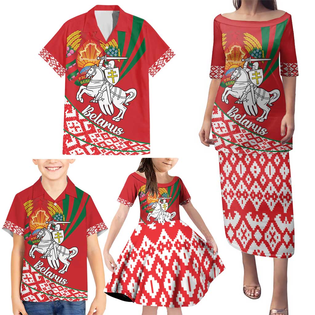 Belarus Pahonia Family Matching Puletasi and Hawaiian Shirt Belarusian Patterns