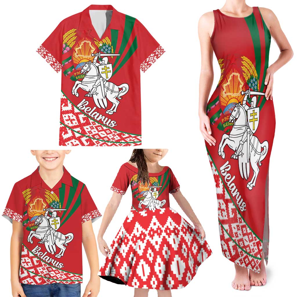 Belarus Pahonia Family Matching Tank Maxi Dress and Hawaiian Shirt Belarusian Patterns