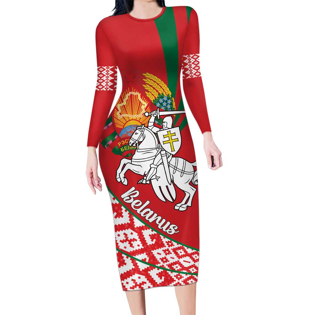 Belarus Pahonia Long Sleeve Bodycon Dress Belarusian Patterns