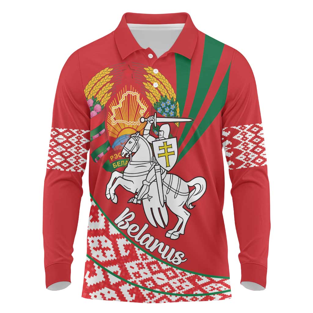 Belarus Pahonia Long Sleeve Polo Shirt Belarusian Patterns