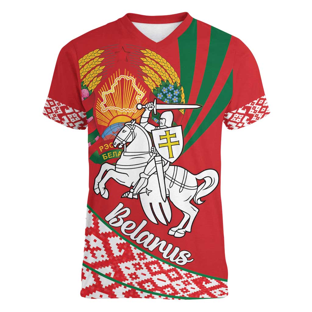 Belarus Pahonia Women V-Neck T-Shirt Belarusian Patterns