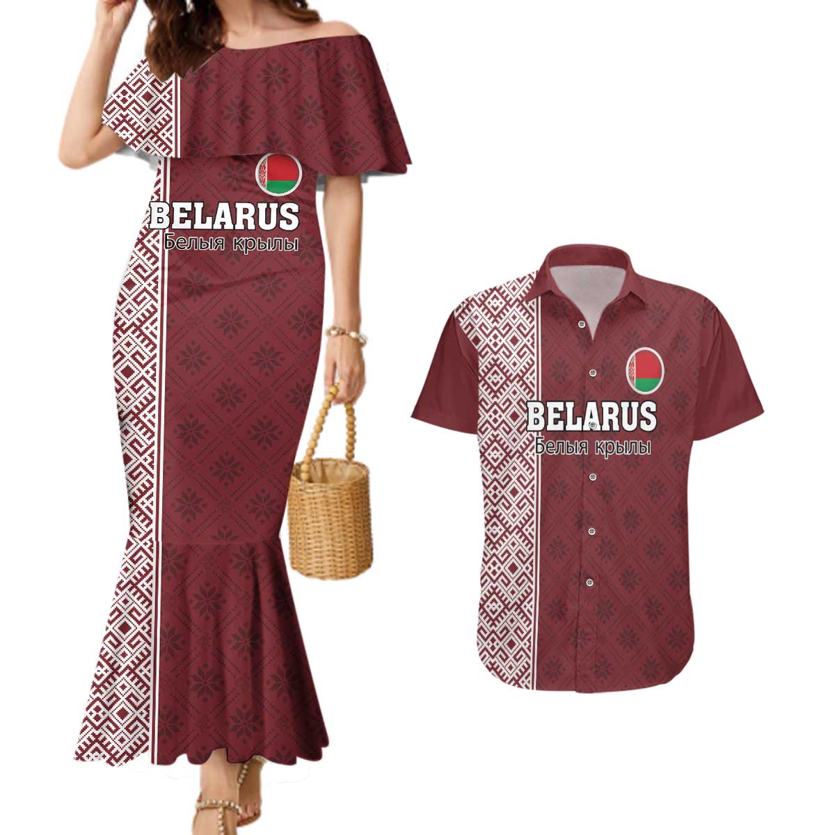 Custom Belarus Football Couples Matching Mermaid Dress and Hawaiian Shirt The White Wings Red Version