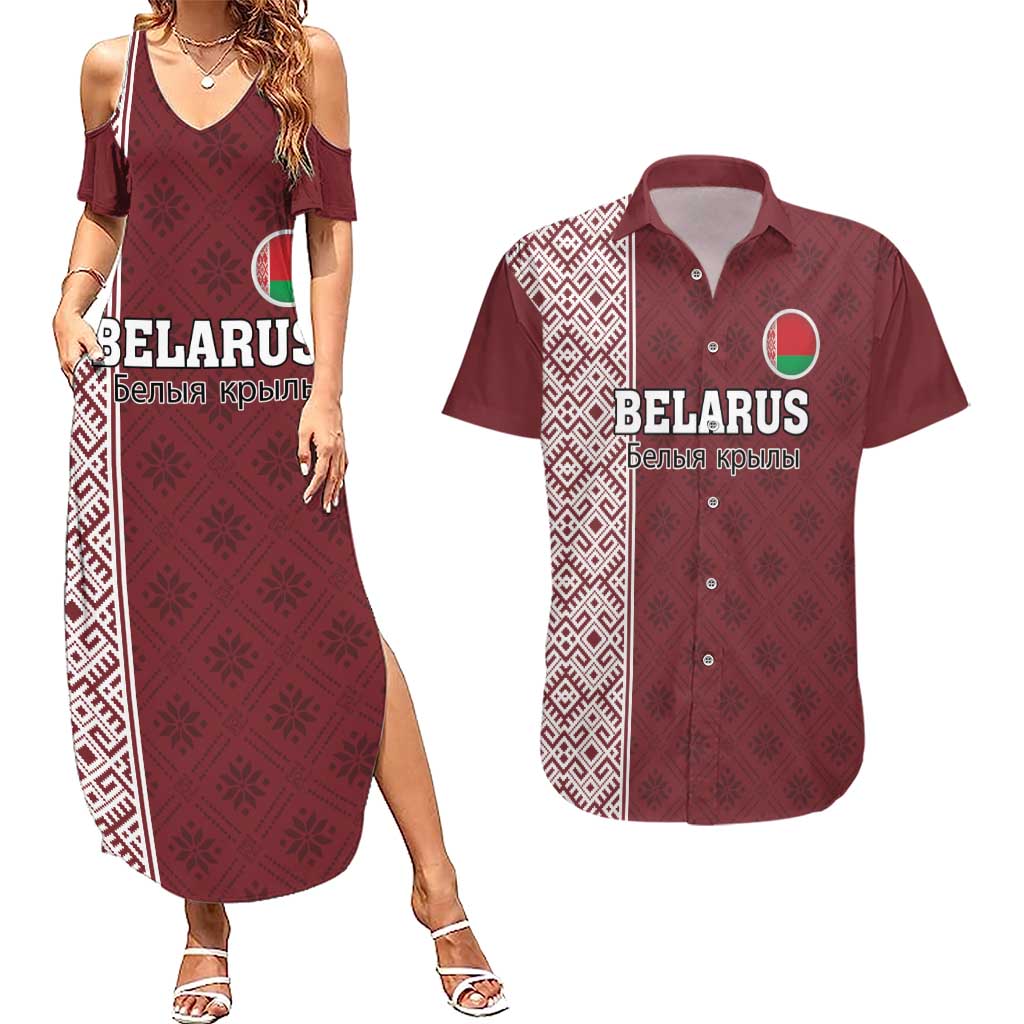 Custom Belarus Football Couples Matching Summer Maxi Dress and Hawaiian Shirt The White Wings Red Version