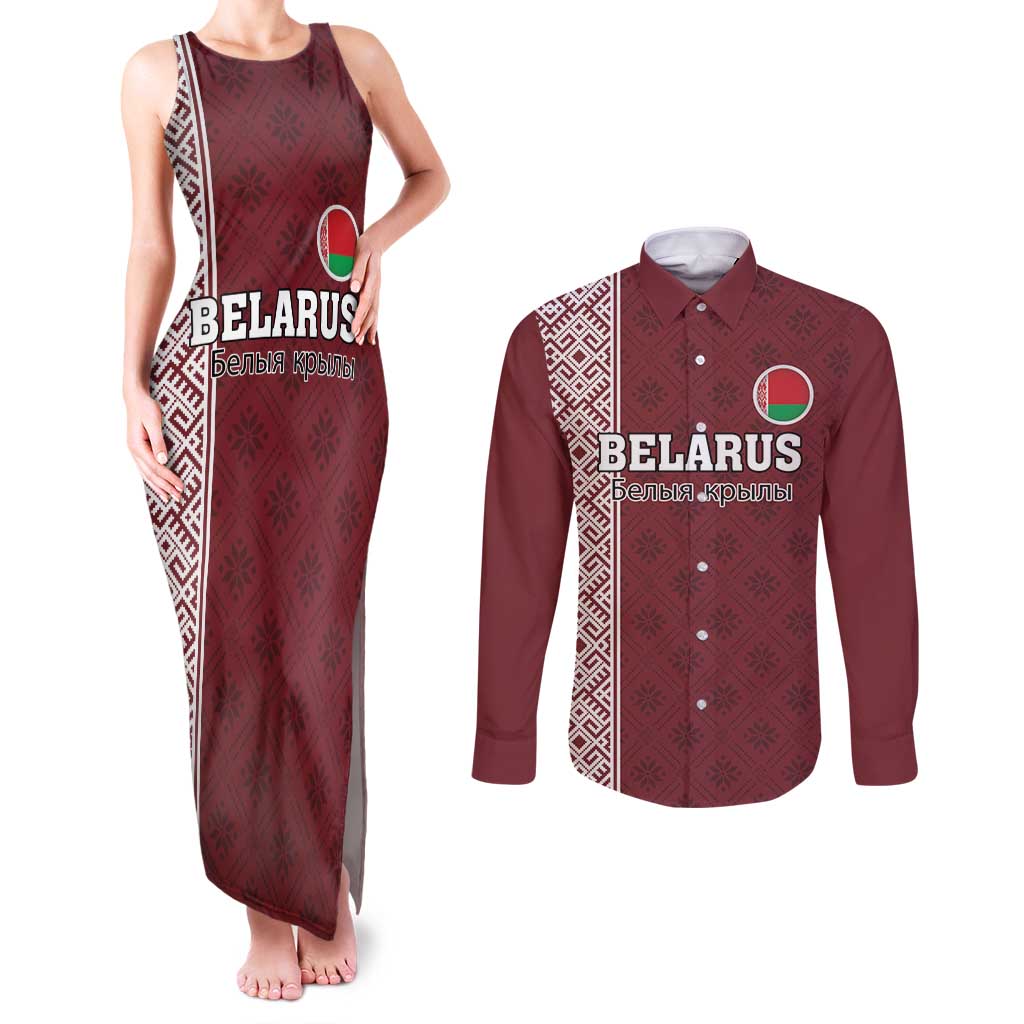 Custom Belarus Football Couples Matching Tank Maxi Dress and Long Sleeve Button Shirt The White Wings Red Version