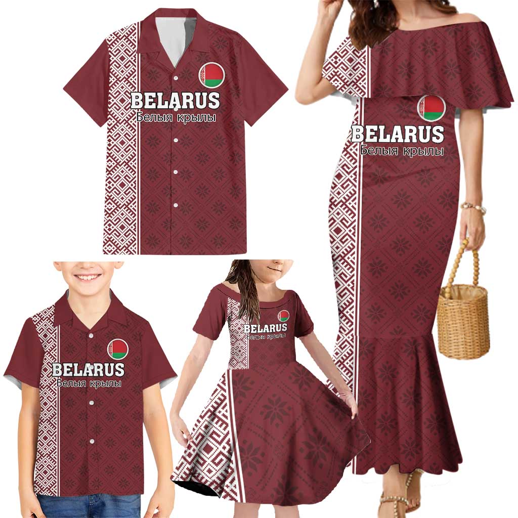 Custom Belarus Football Family Matching Mermaid Dress and Hawaiian Shirt The White Wings Red Version