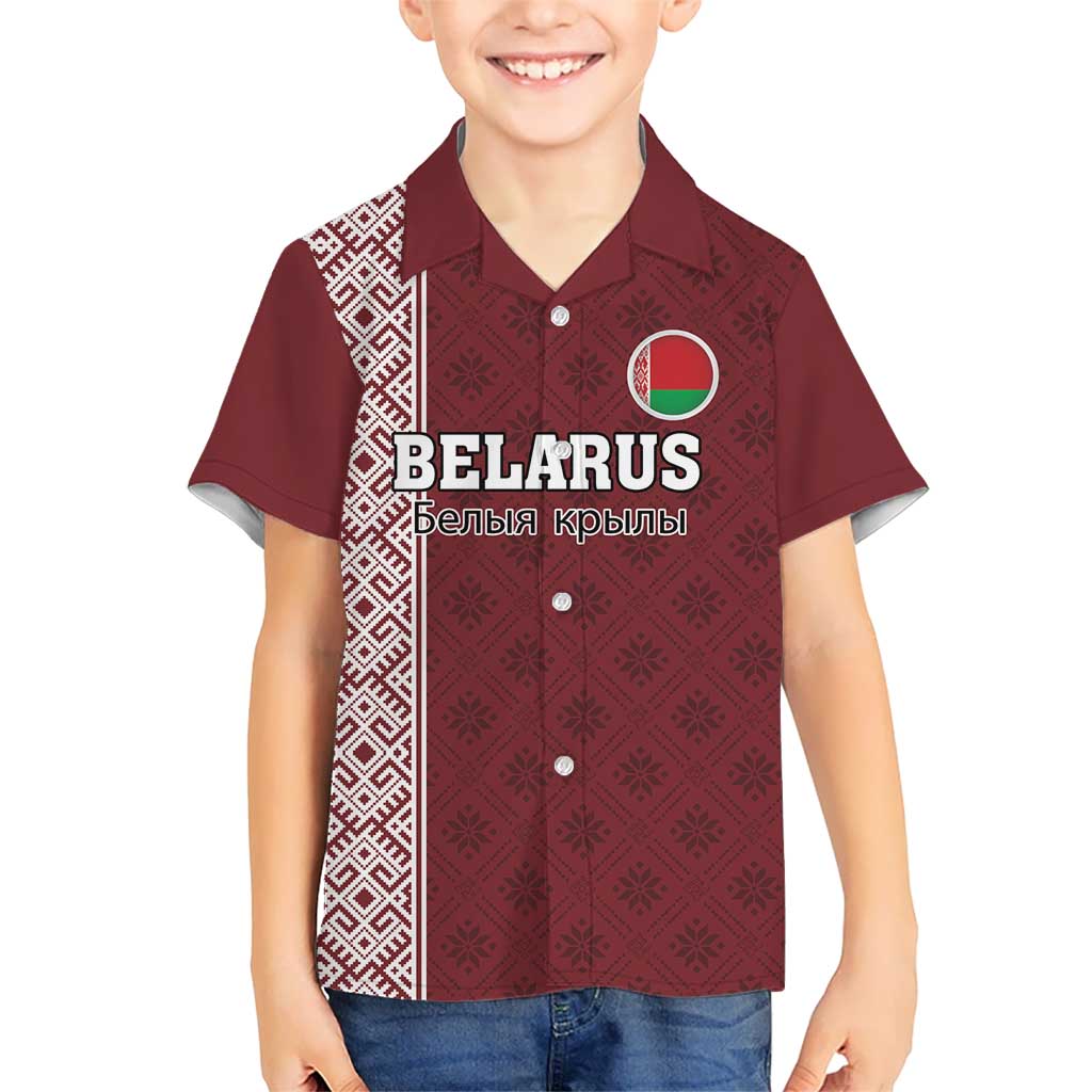 Custom Belarus Football Kid Hawaiian Shirt The White Wings Red Version