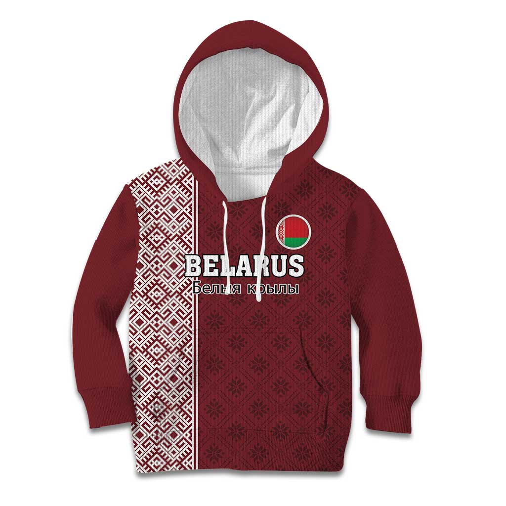 Custom Belarus Football Kid Hoodie The White Wings Red Version