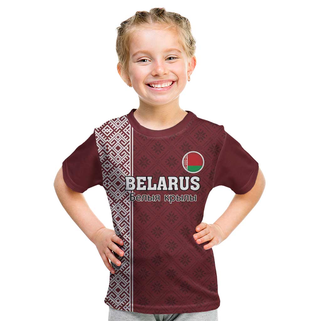 Custom Belarus Football Kid T Shirt The White Wings Red Version