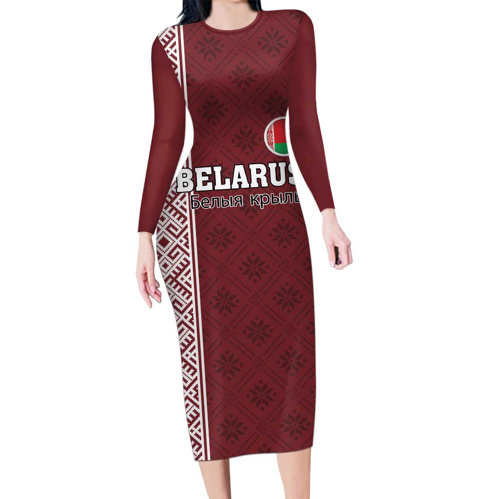 Custom Belarus Football Long Sleeve Bodycon Dress The White Wings Red Version