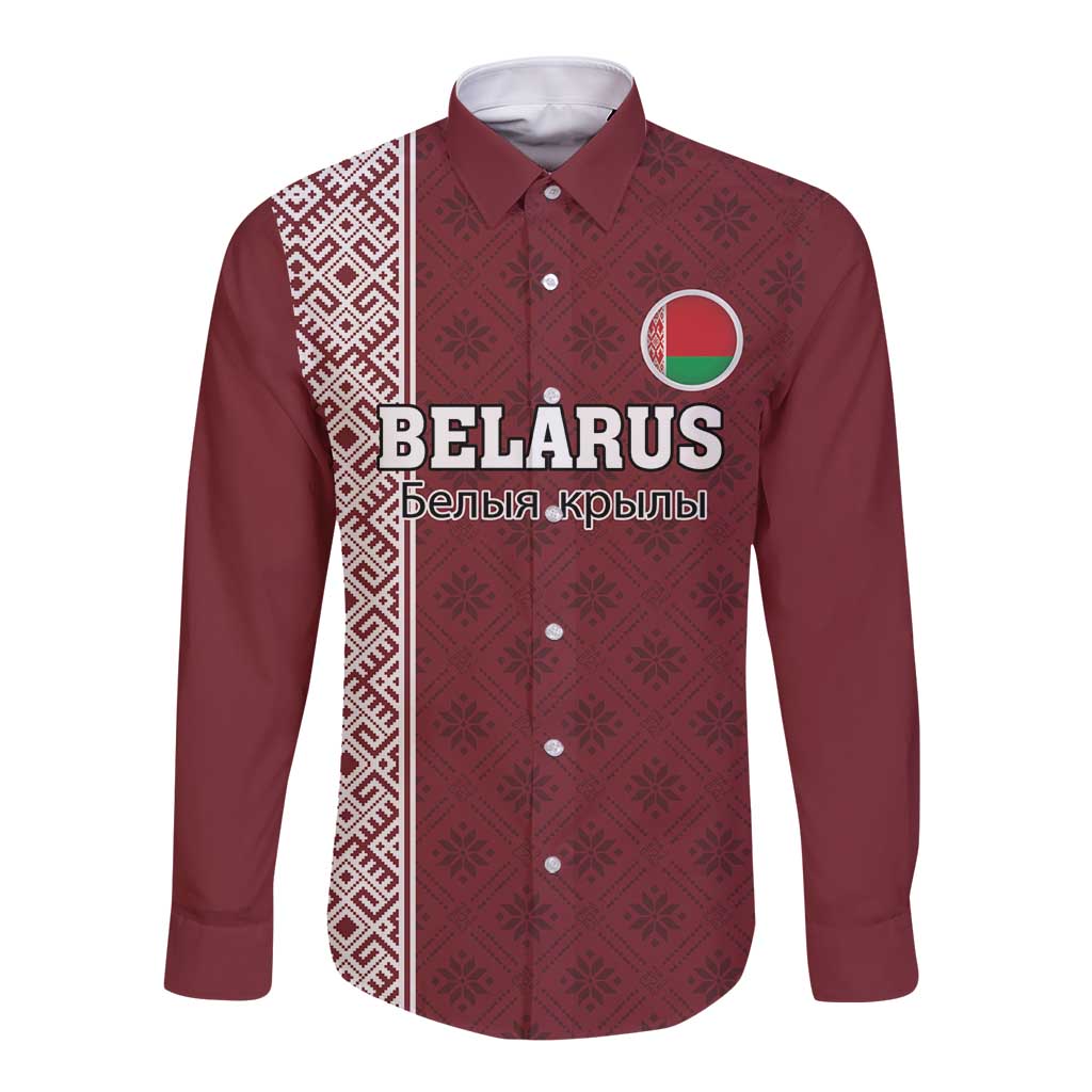 Custom Belarus Football Long Sleeve Button Shirt The White Wings Red Version