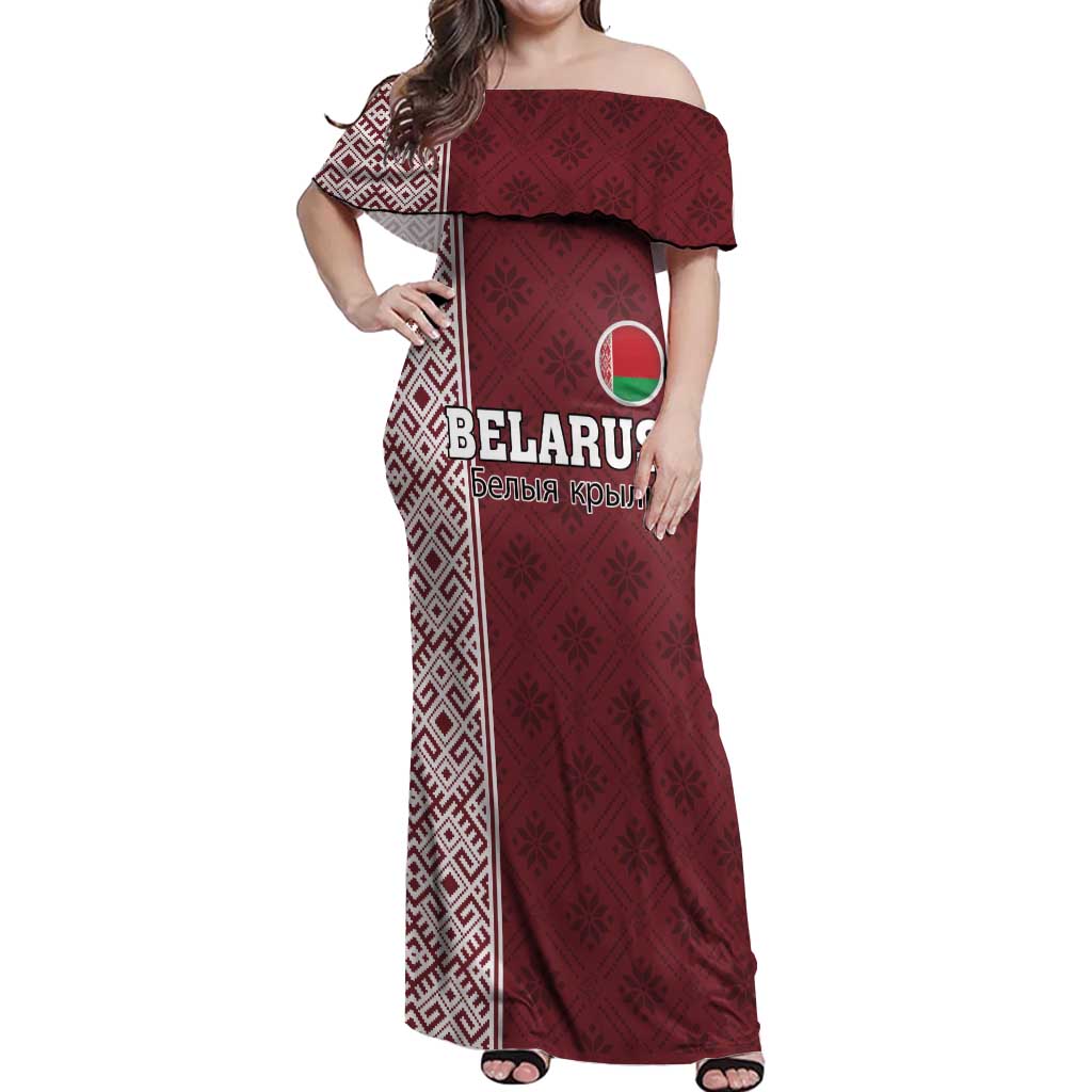 Custom Belarus Football Off Shoulder Maxi Dress The White Wings Red Version