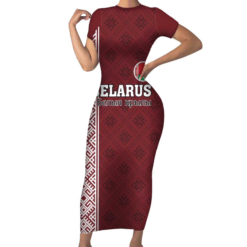 Custom Belarus Football Short Sleeve Bodycon Dress The White Wings Red Version