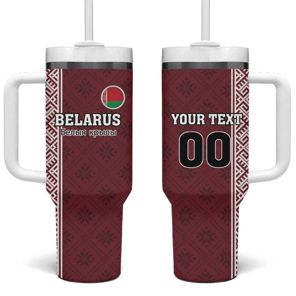 Custom Belarus Football Tumbler With Handle The White Wings Red Version