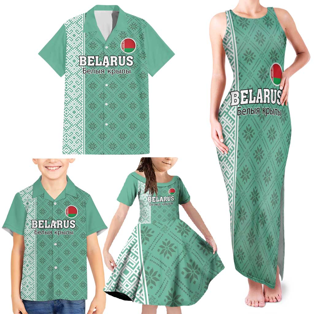 Custom Belarus Football Family Matching Tank Maxi Dress and Hawaiian Shirt The White Wings Green Version