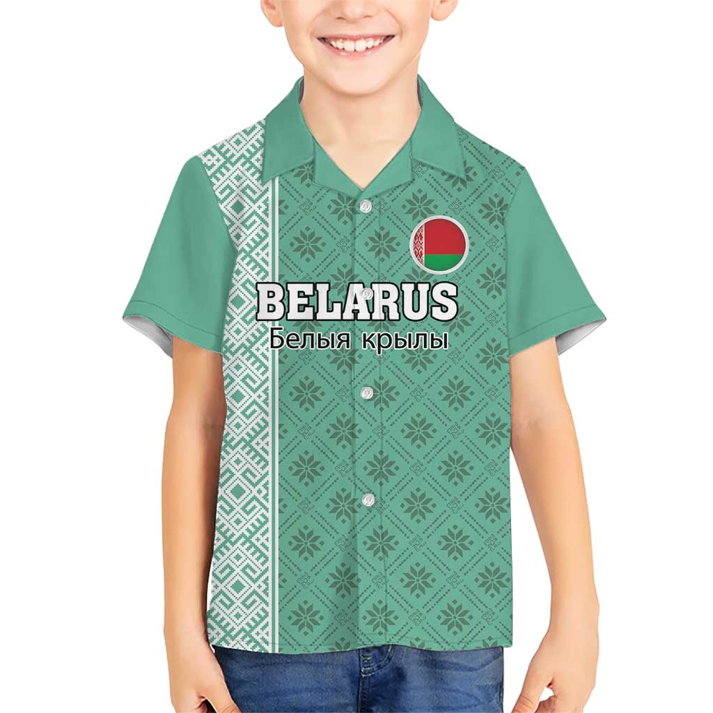 Custom Belarus Football Kid Hawaiian Shirt The White Wings Green Version