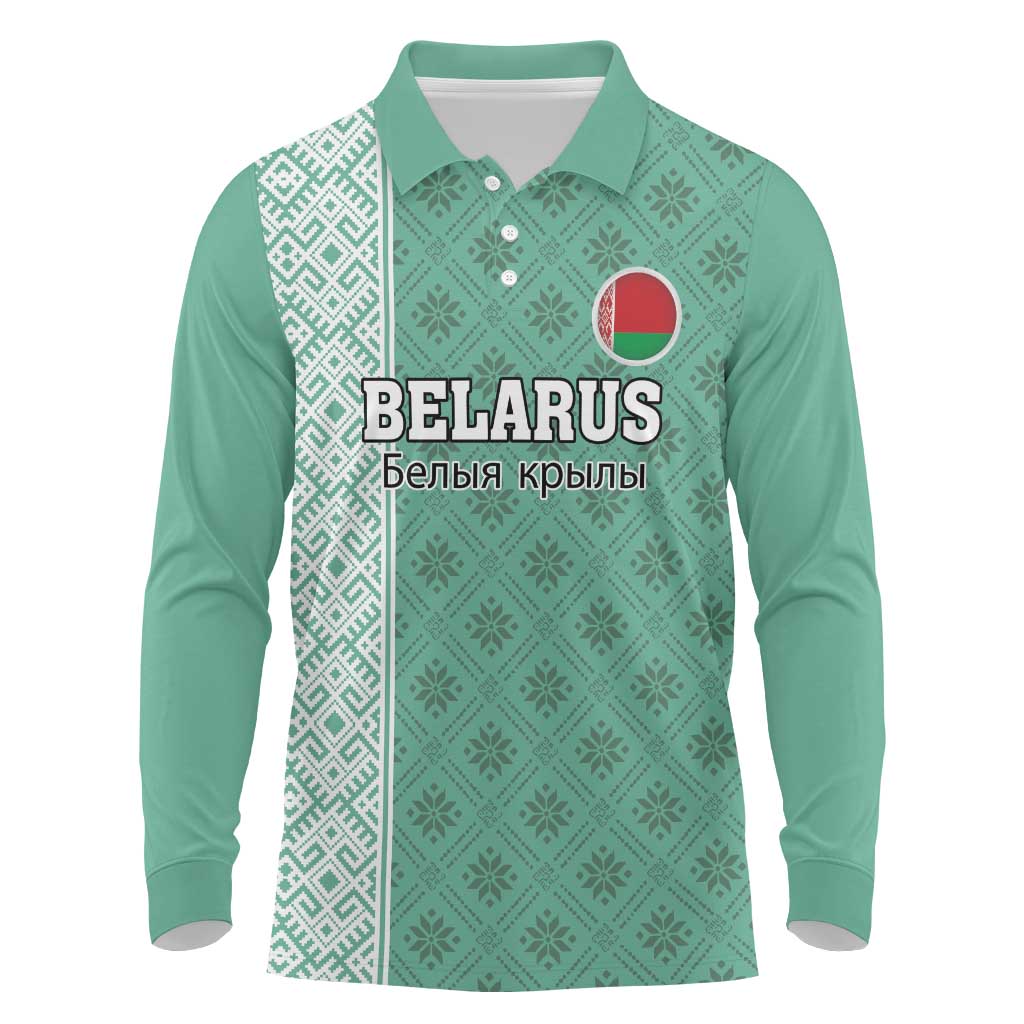 Custom Belarus Football Long Sleeve Polo Shirt The White Wings Green Version