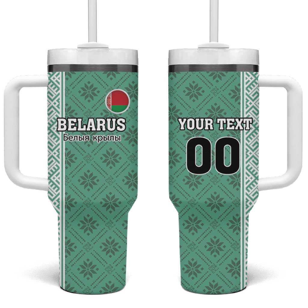 Custom Belarus Football Tumbler With Handle The White Wings Green Version