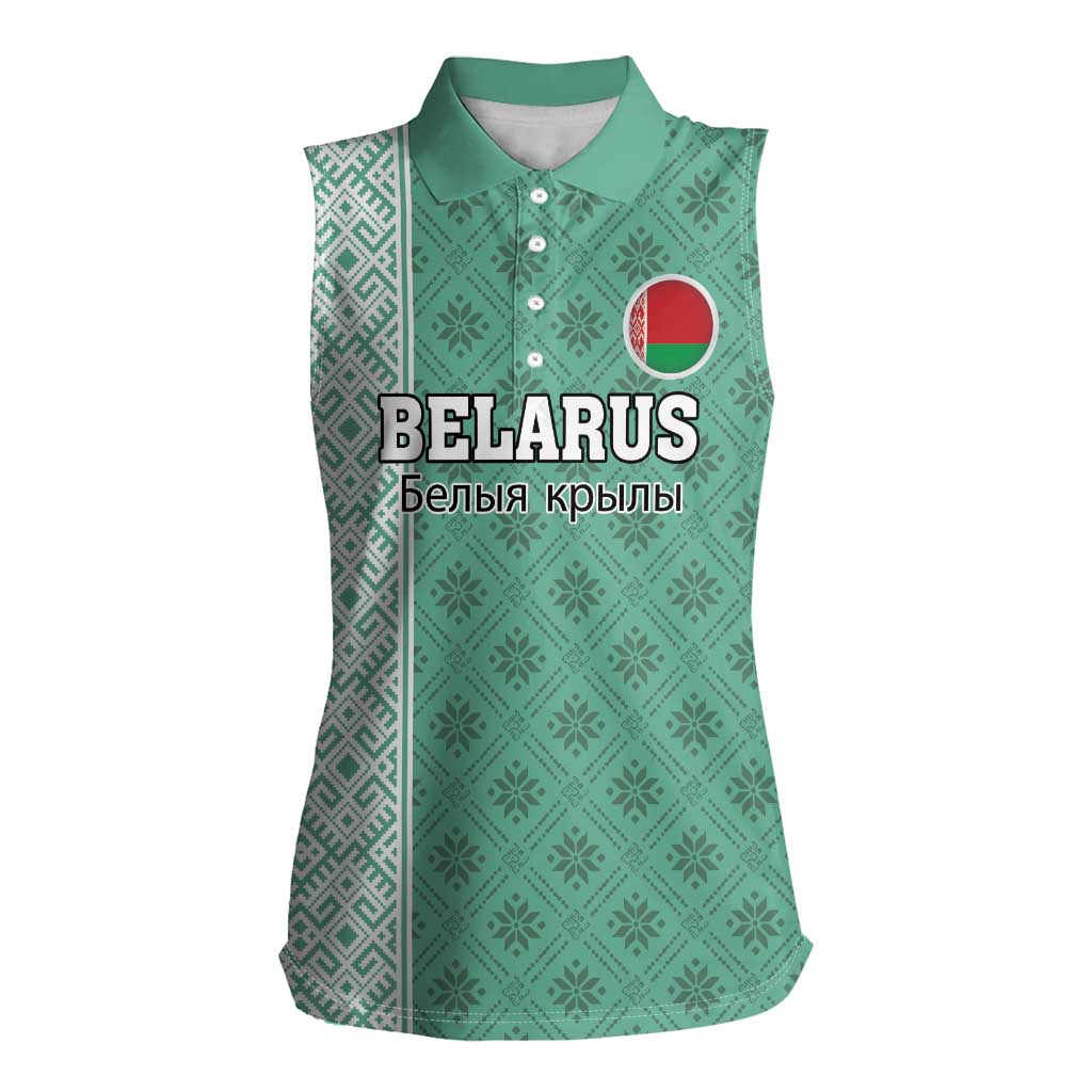 Custom Belarus Football Women Sleeveless Polo Shirt The White Wings Green Version