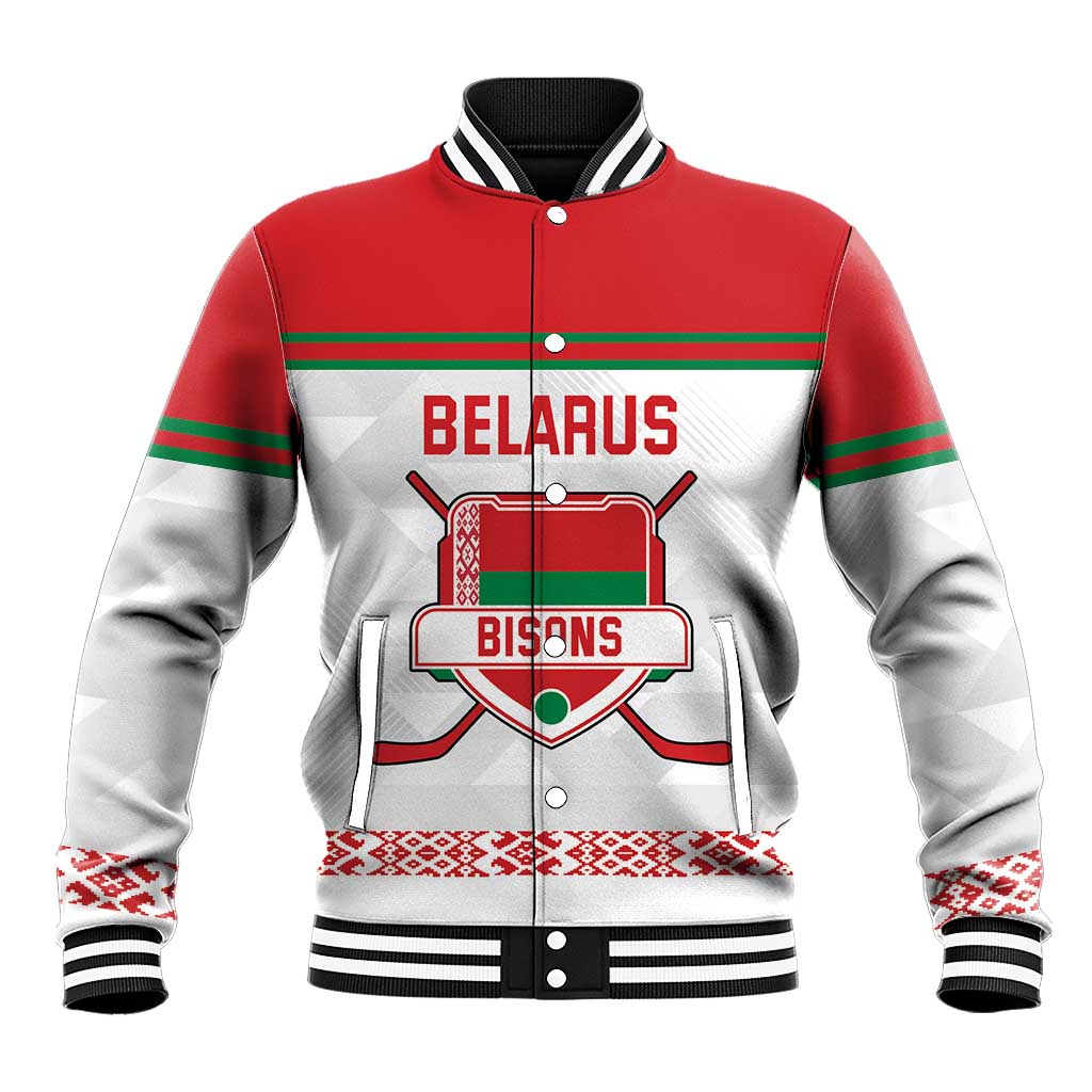 Custom Belarus Ice Hockey Baseball Jacket 2025 Go Bisons White Version