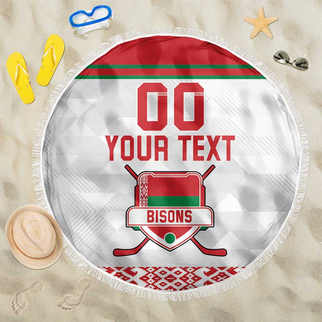 Custom Belarus Ice Hockey Beach Blanket 2025 Go Bisons White Version