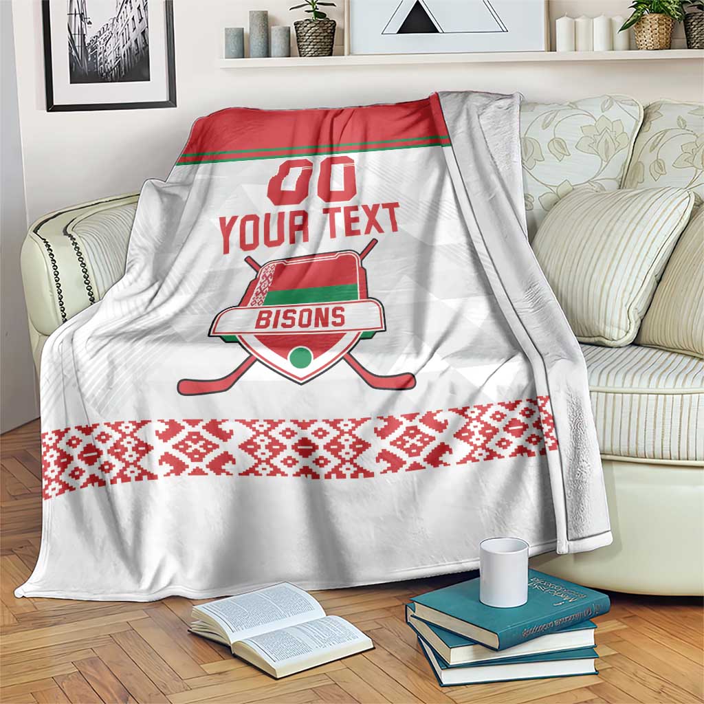 Custom Belarus Ice Hockey Blanket 2025 Go Bisons White Version