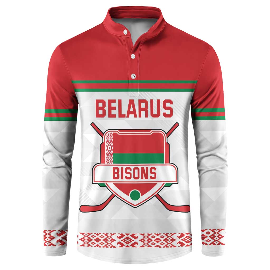 Custom Belarus Ice Hockey Button Sweatshirt 2025 Go Bisons White Version