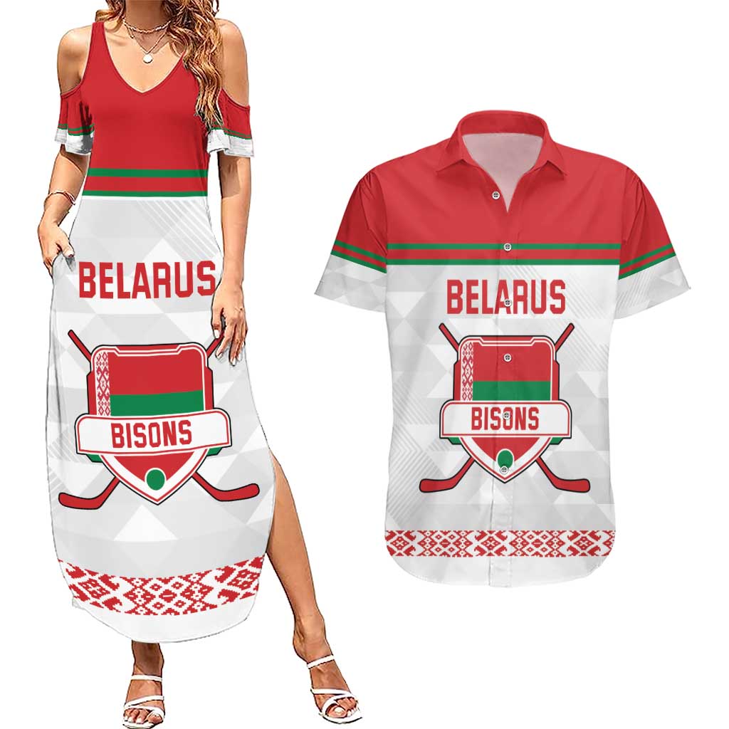 Custom Belarus Ice Hockey Couples Matching Summer Maxi Dress and Hawaiian Shirt 2025 Go Bisons White Version