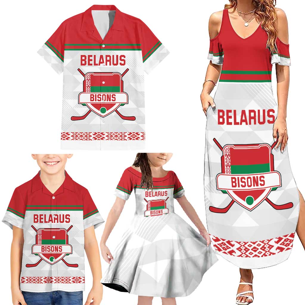 Custom Belarus Ice Hockey Family Matching Summer Maxi Dress and Hawaiian Shirt 2025 Go Bisons White Version