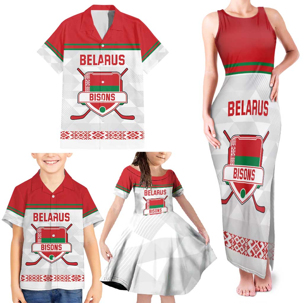 Custom Belarus Ice Hockey Family Matching Tank Maxi Dress and Hawaiian Shirt 2025 Go Bisons White Version