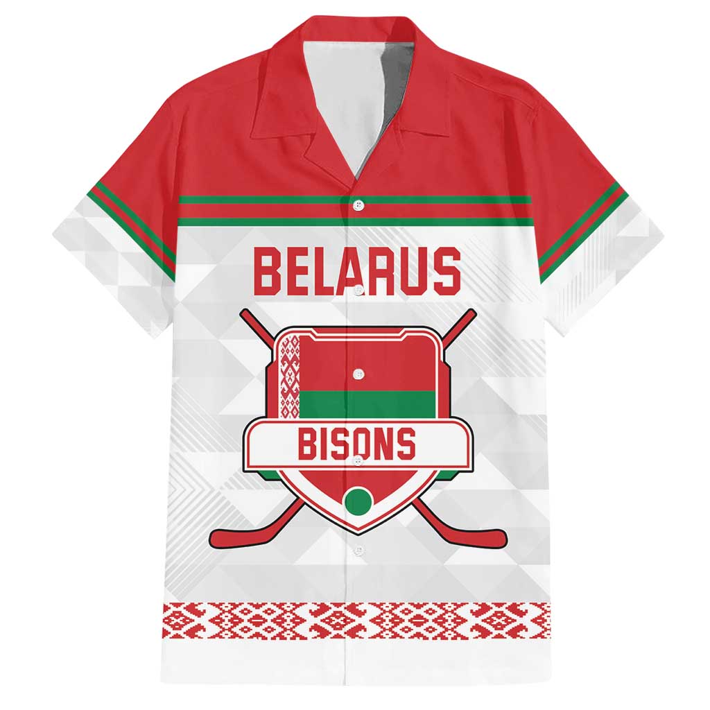 Custom Belarus Ice Hockey Hawaiian Shirt 2025 Go Bisons White Version