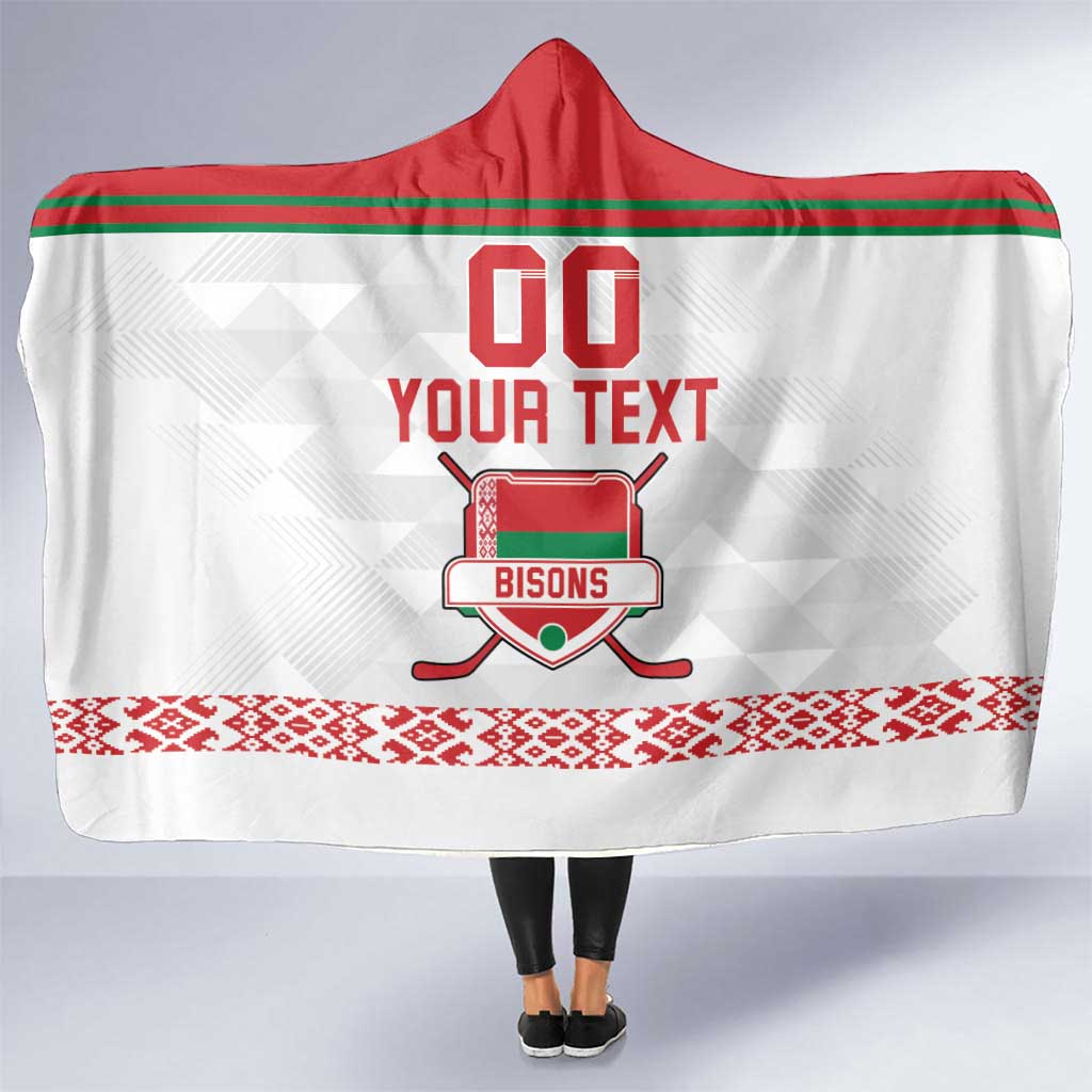 Custom Belarus Ice Hockey Hooded Blanket 2025 Go Bisons White Version