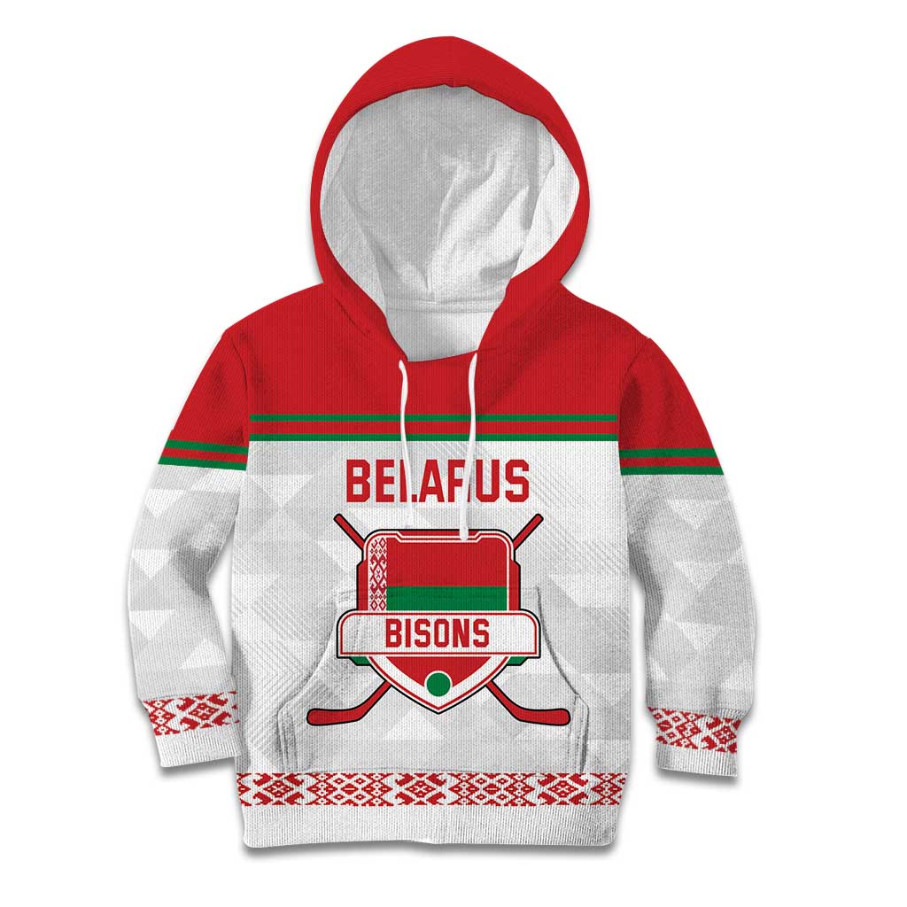 Custom Belarus Ice Hockey Kid Hoodie 2025 Go Bisons White Version