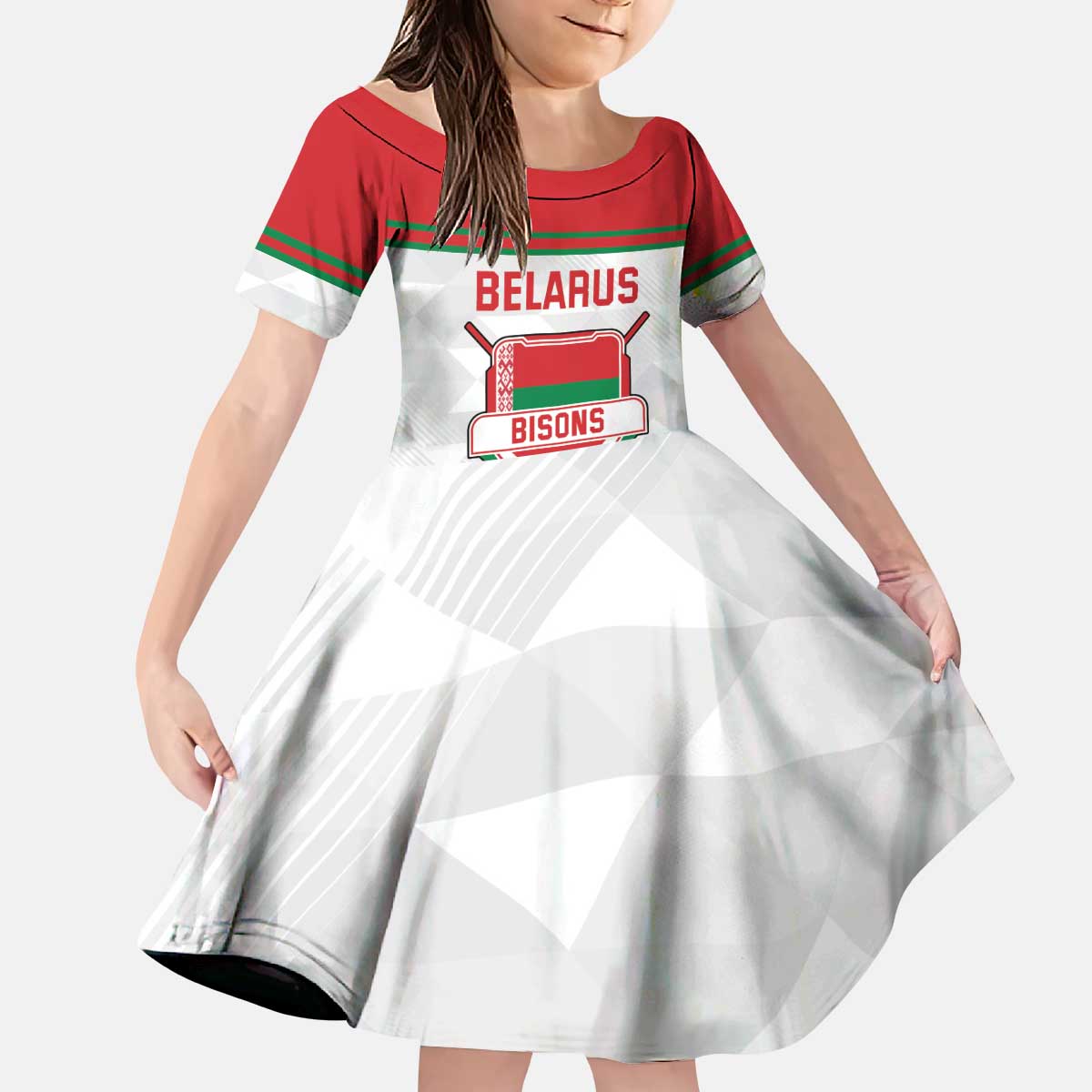 Custom Belarus Ice Hockey Kid Short Sleeve Dress 2025 Go Bisons White Version