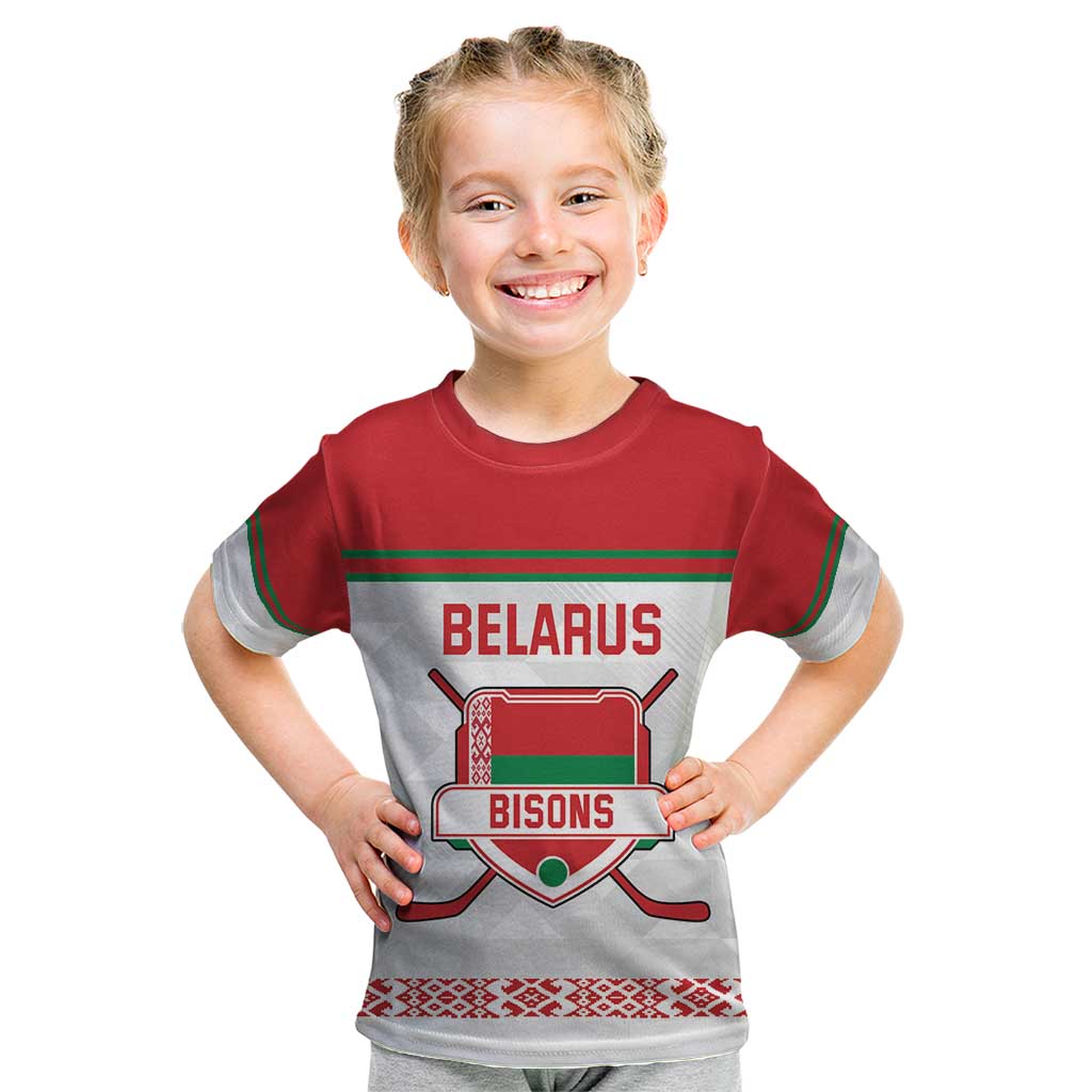 Custom Belarus Ice Hockey Kid T Shirt 2025 Go Bisons White Version