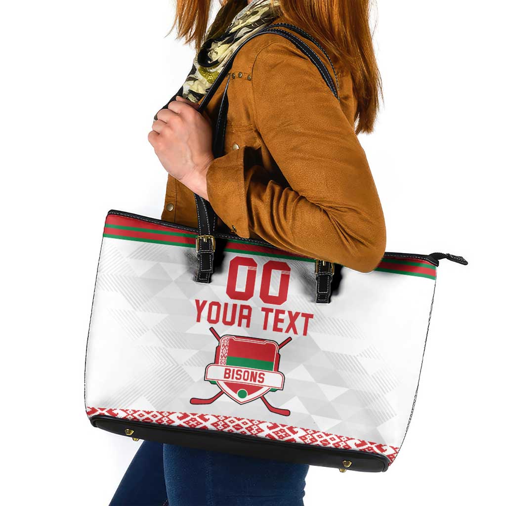 Custom Belarus Ice Hockey Leather Tote Bag 2025 Go Bisons White Version