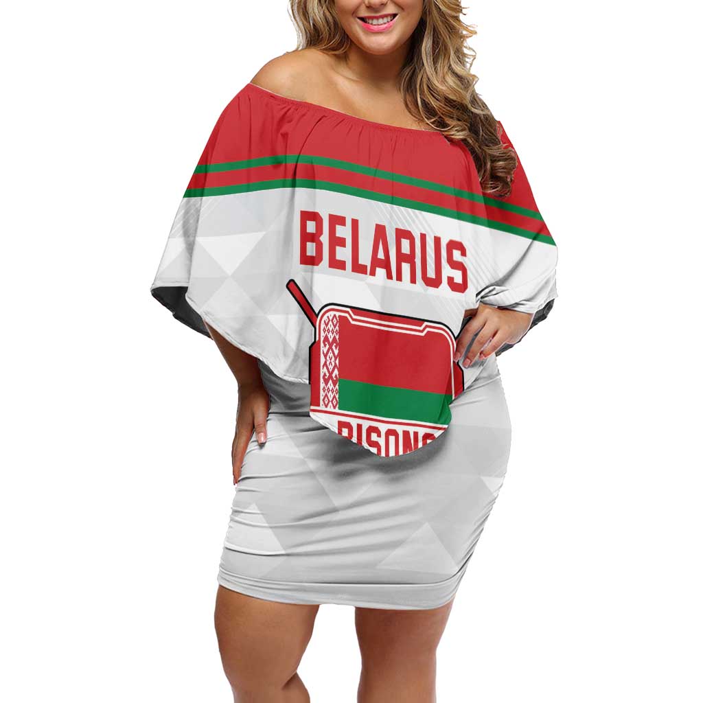 Custom Belarus Ice Hockey Off Shoulder Short Dress 2025 Go Bisons White Version