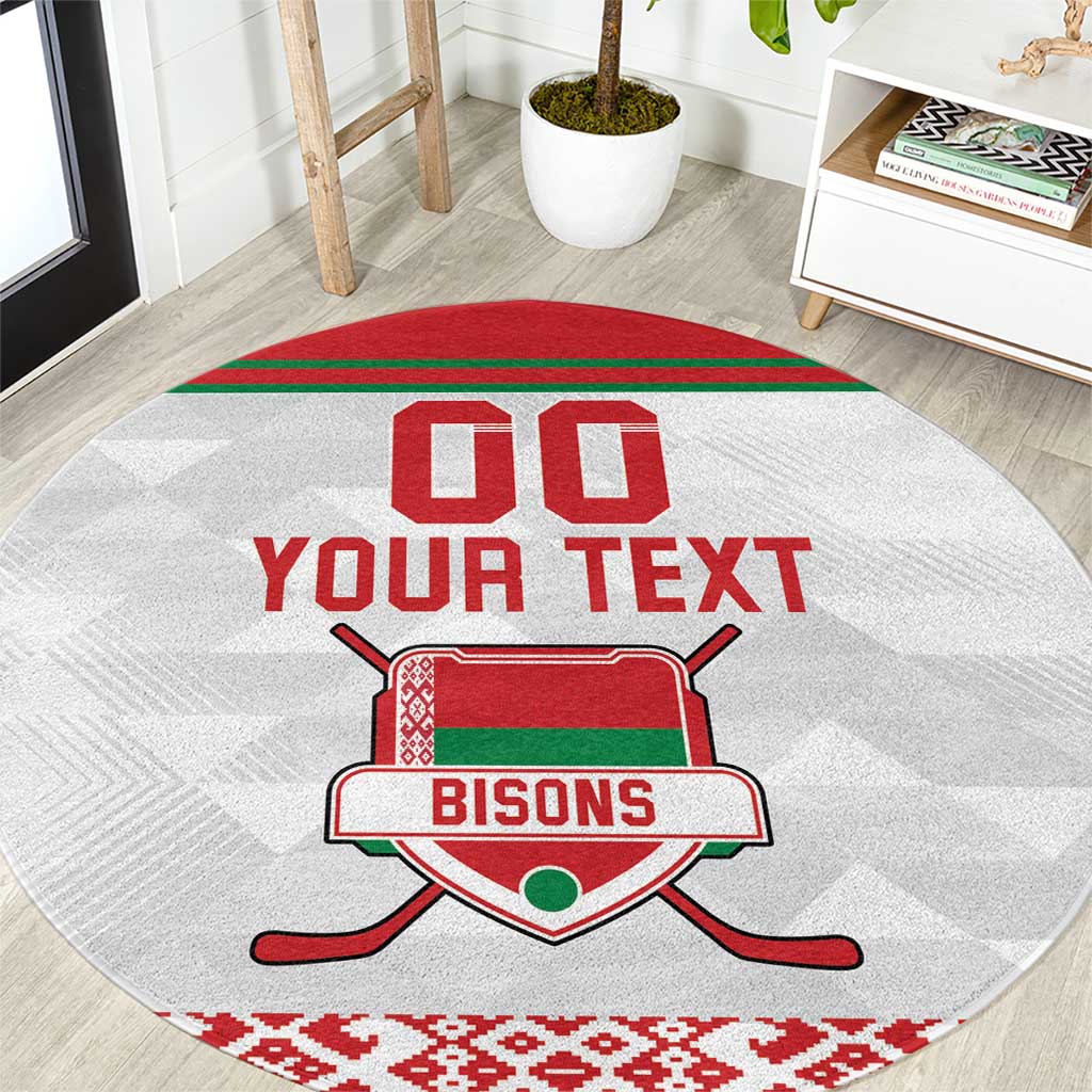 Custom Belarus Ice Hockey Round Carpet 2025 Go Bisons White Version