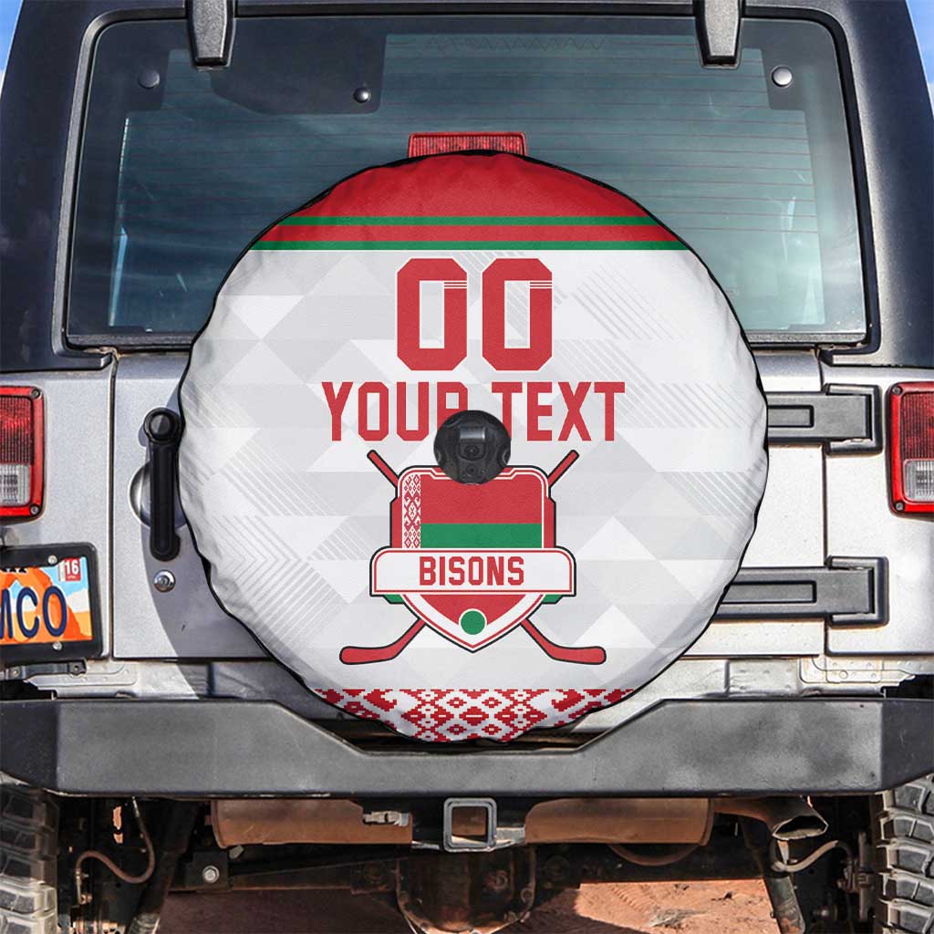 Custom Belarus Ice Hockey Spare Tire Cover 2025 Go Bisons White Version