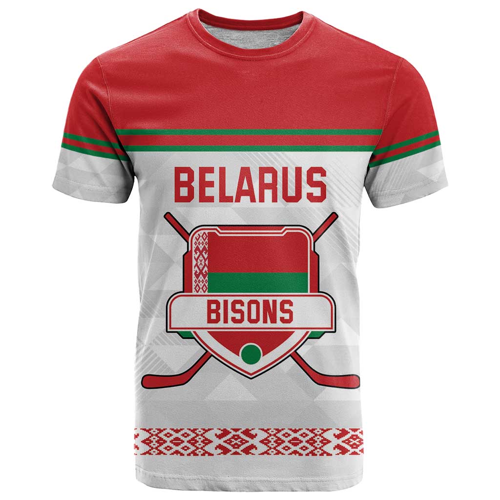 Custom Belarus Ice Hockey T Shirt 2025 Go Bisons White Version