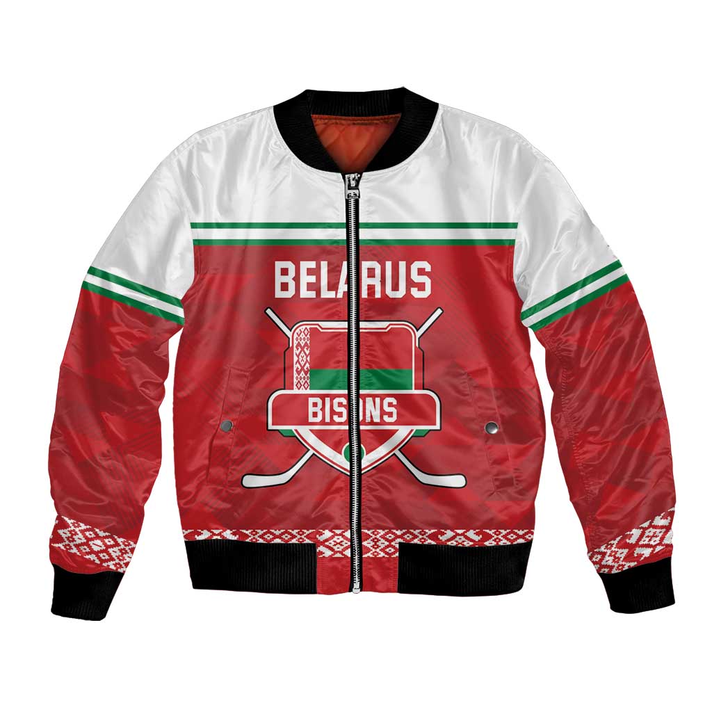 Custom Belarus Ice Hockey Bomber Jacket 2025 Go Bisons Red Version