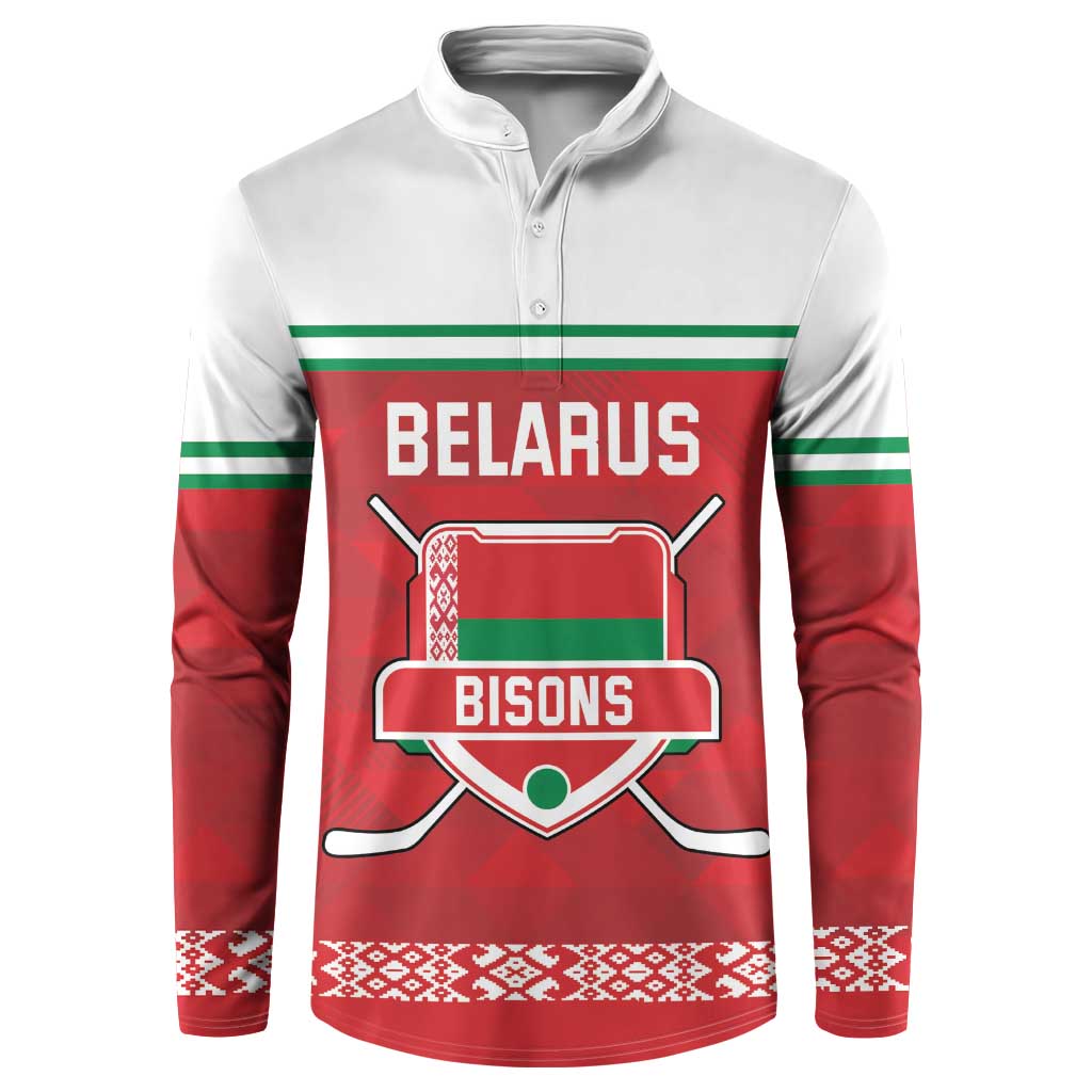 Custom Belarus Ice Hockey Button Sweatshirt 2025 Go Bisons Red Version