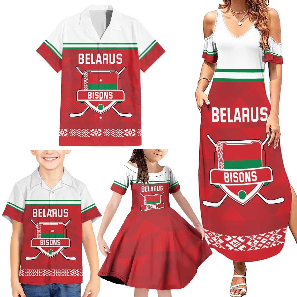 Custom Belarus Ice Hockey Family Matching Summer Maxi Dress and Hawaiian Shirt 2025 Go Bisons Red Version